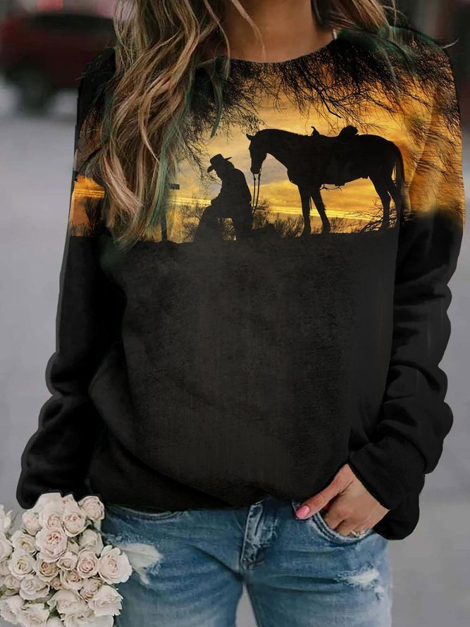 Ladies Western Cowboy Printed Sweatshirts