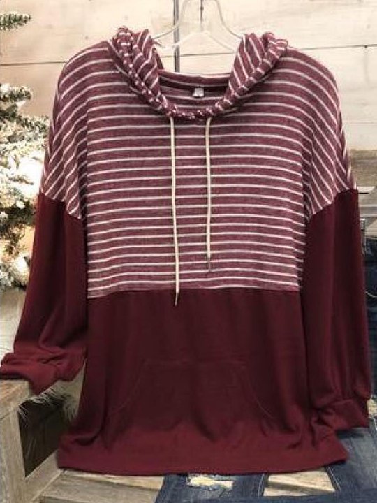 Hoodie Casual Striped Cotton-Blend Sweatshirts