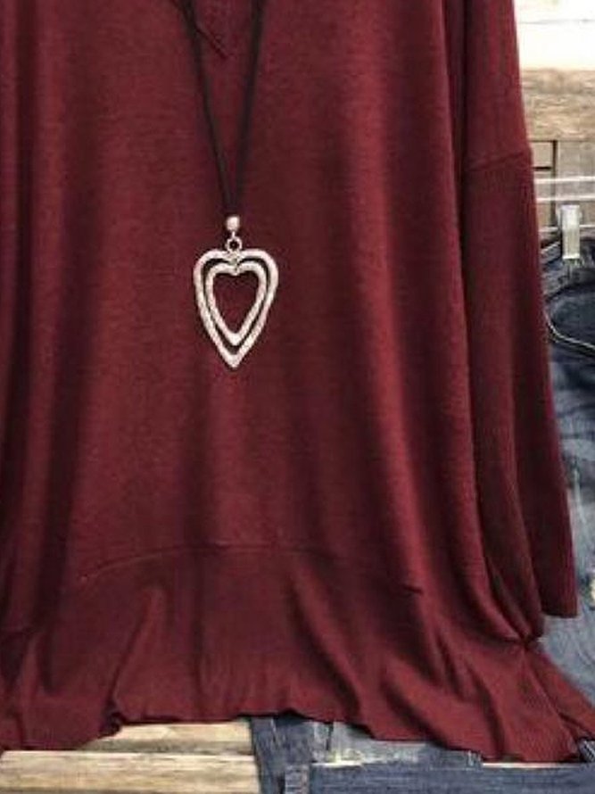 Wine Red Casual V Neck Shirt & Top