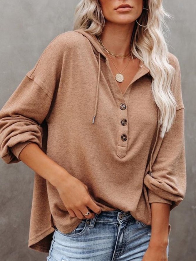 Women Long Sleeve Buttoned Sweatshirt Casual Top