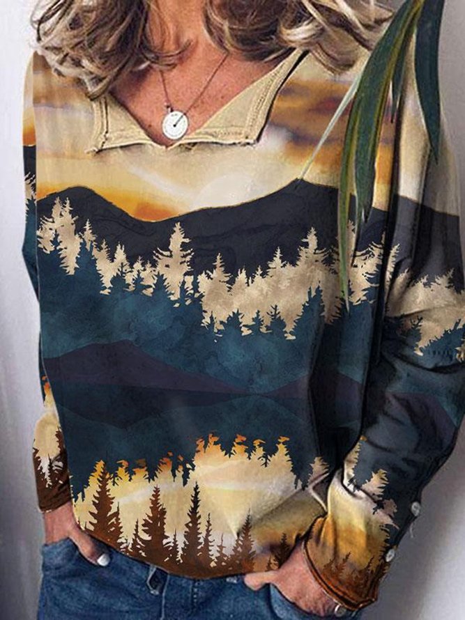 Women's Mountain Treetop Print Sweatshirt