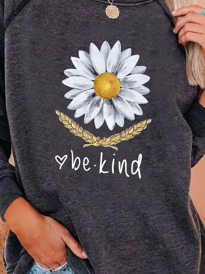 Be Kind Print Women Casual Crew Neck Sweatshirt