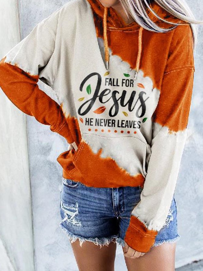 Fall For Jesus He never Leaves Print Long Sleeve Women's Hoodie & Sweatshirt