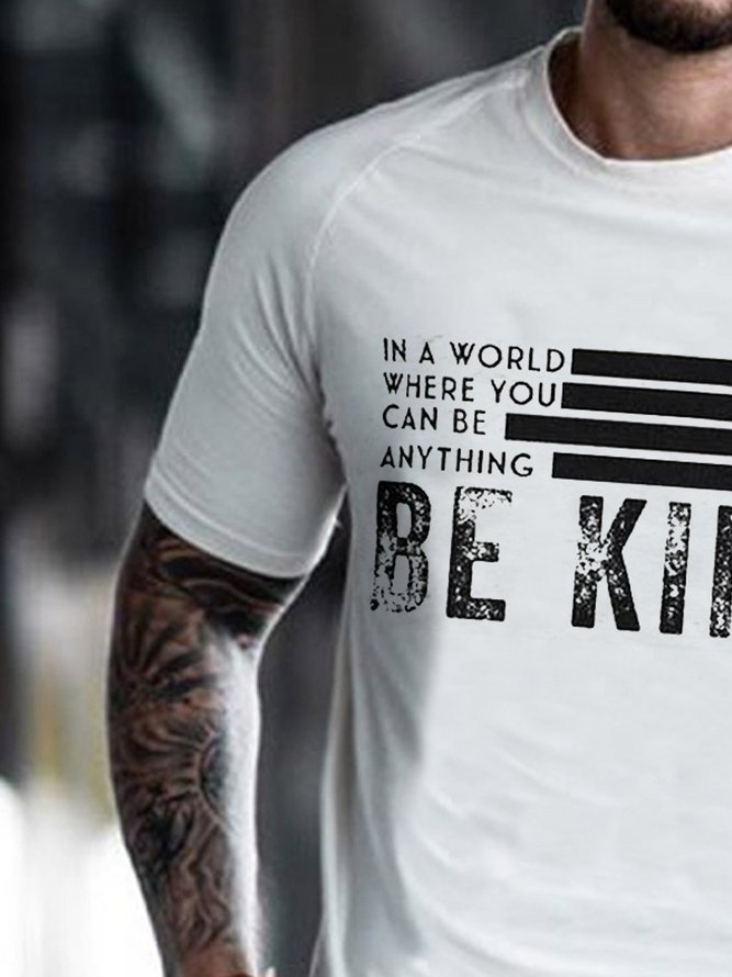 White Crew Neck Casual Cotton-Blend Men's BE KIND Print Tee
