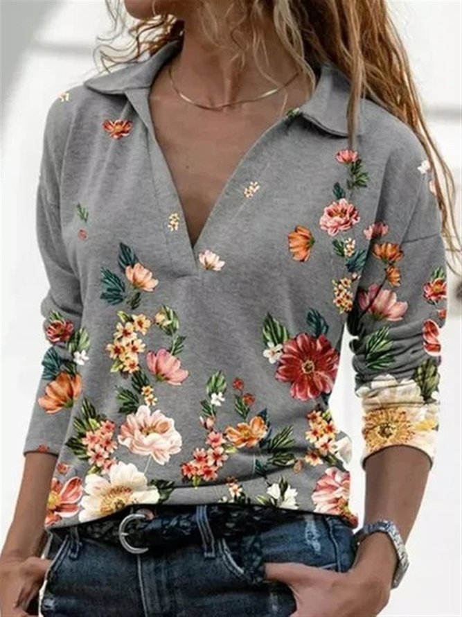 Floral Print Long Sleeve T-sh...