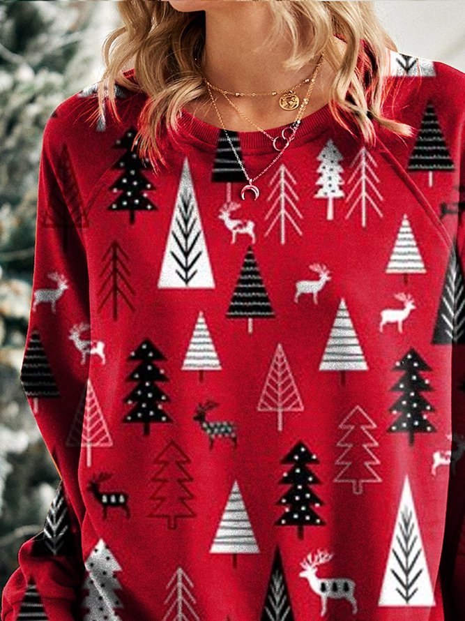 Christmas plaid round neck long sleeve top