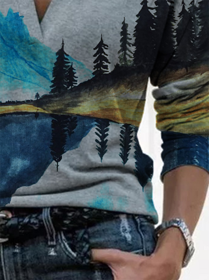 Women's Art Mountain Print Casual Sweatshirts