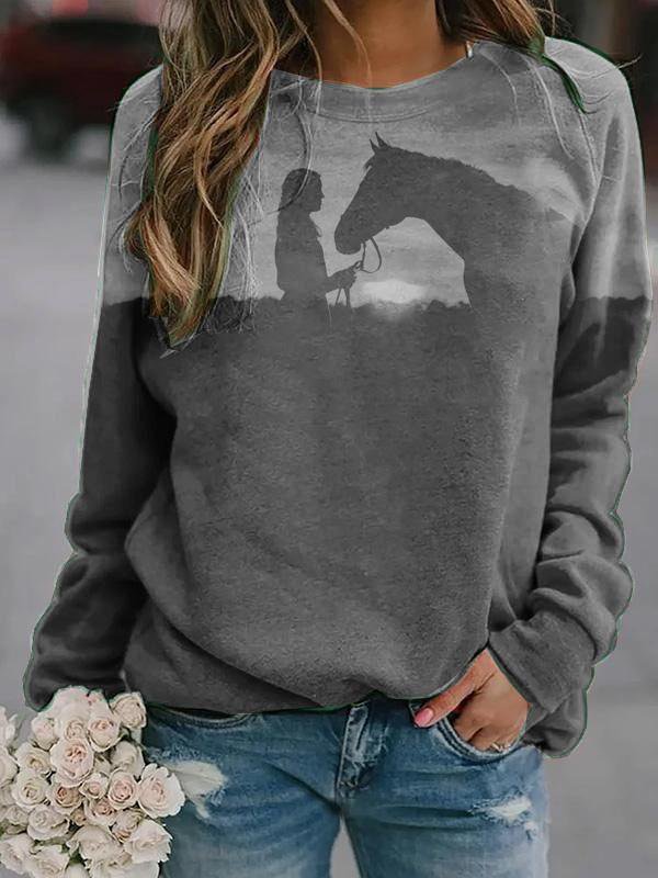 Horse Print Crew Neck Sweatshirt | lilicloth