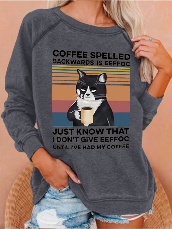 Coffee Spelled Backwards Is Eeffoc Balck Cat Sweatshirt
