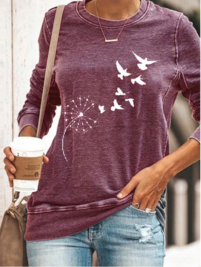 Dandelion Print Long Sleeve Women Casual Sweatshirt