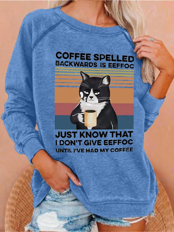 Coffee Spelled Backwards Is Eeffoc Balck Cat Sweatshirt