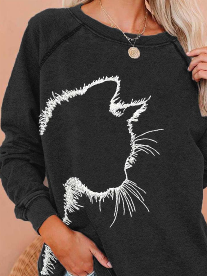 Cat Crew Neck Long Sleeve Women Sweatshirt