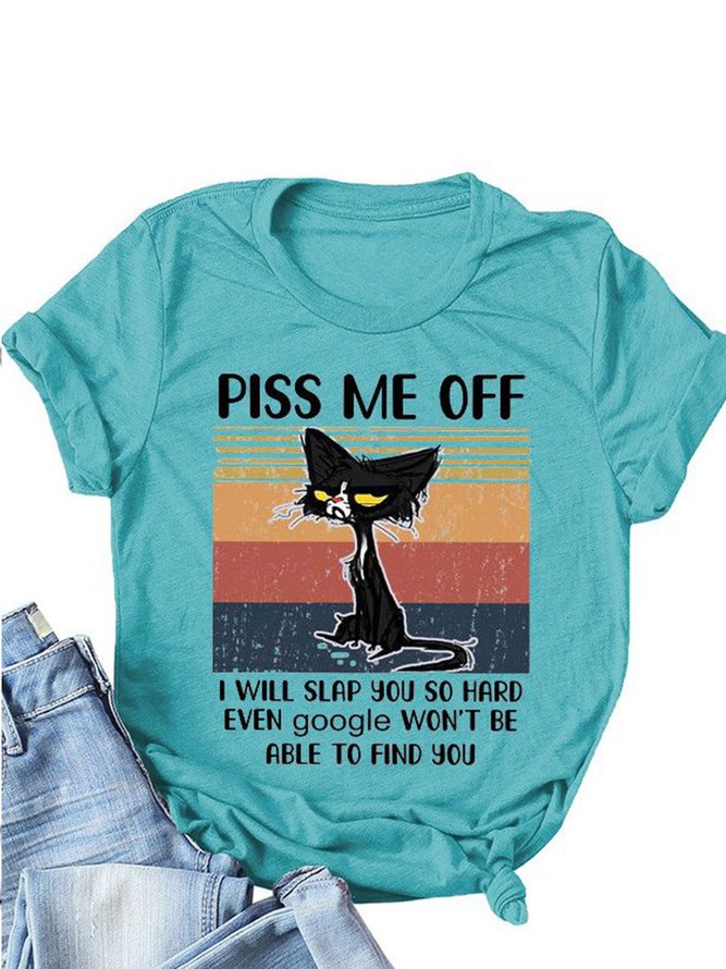 Piss Me Off Black Cat Print Women T-shirt Top