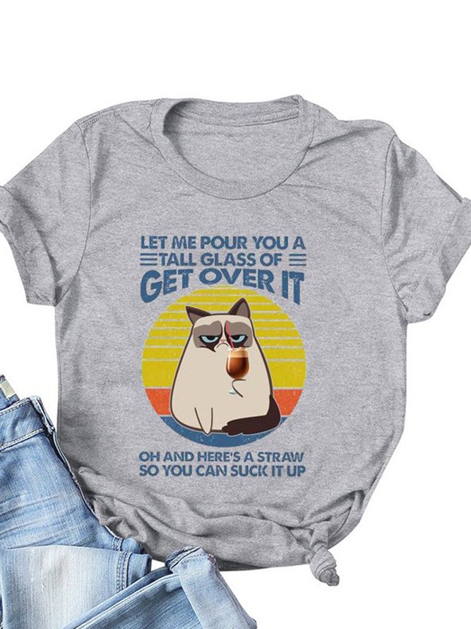 Get Over It Funny Cat Graphic Tee