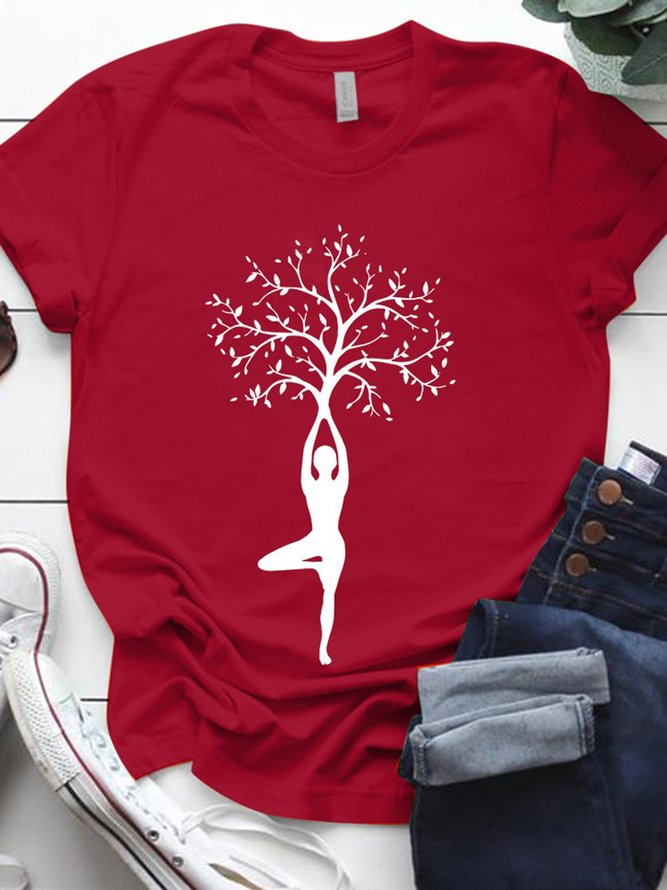 Yoga Tree Graphic Print Round Neck Tee