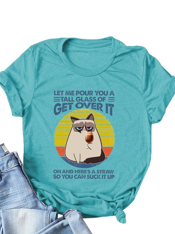 Get Over It Funny Cat Graphic Tee
