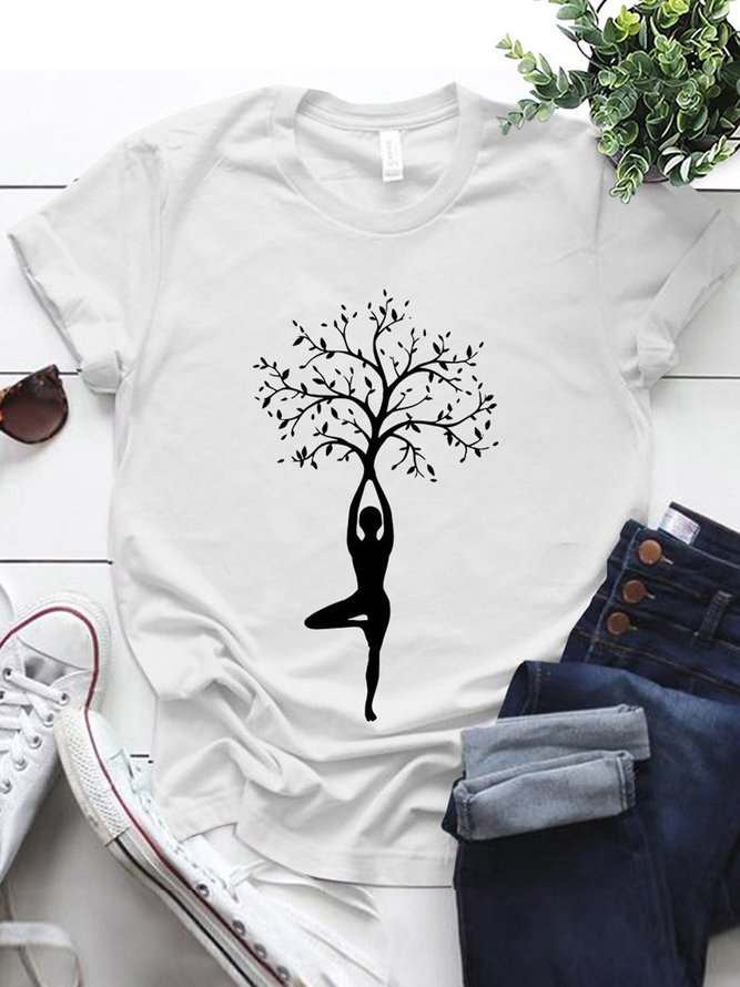 Yoga Tree Graphic Print Round Neck Tee