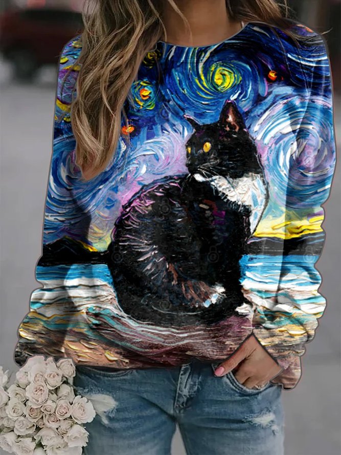 Abstract Starry Black Tuxedo Cat Sweatshirt
