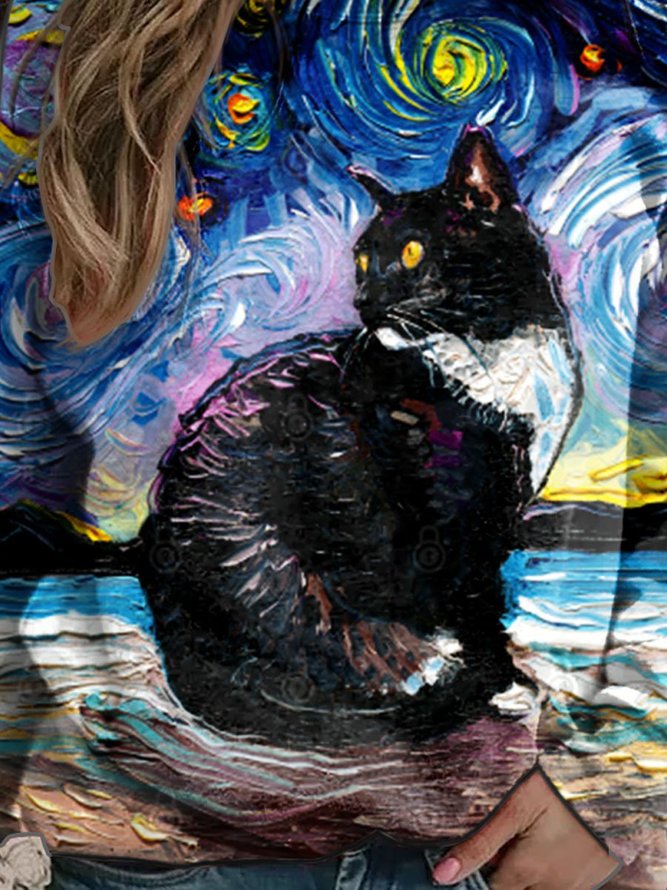 Abstract Starry Black Tuxedo Cat Sweatshirt