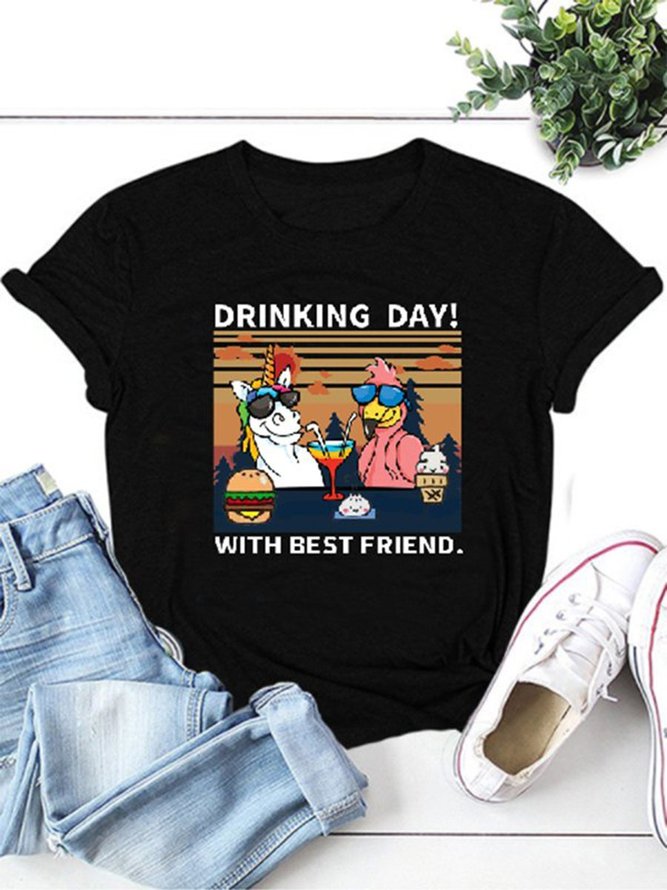 Drinking Day! With Best Friend. Unicorn and Flamingo Party Graphic Tee