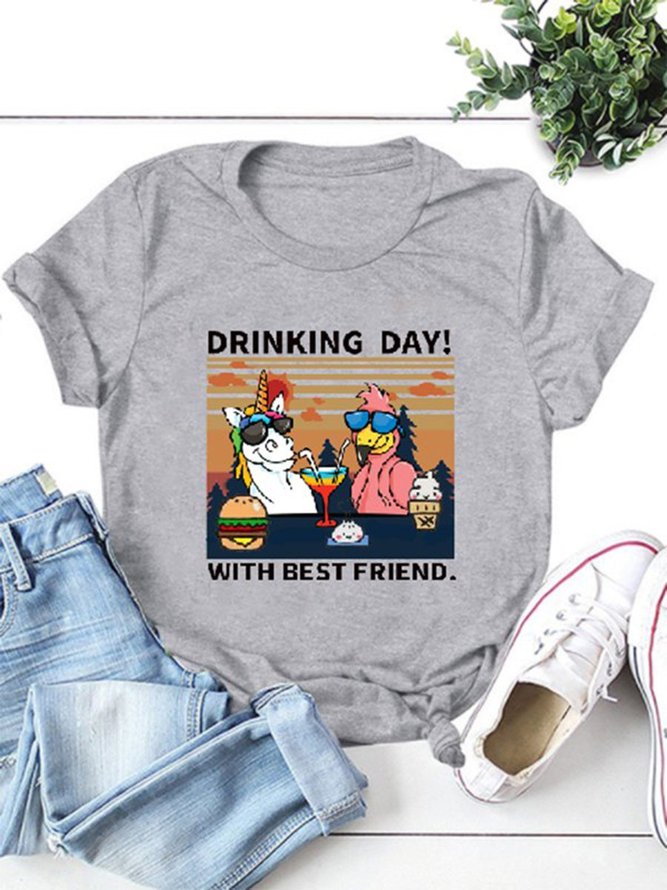 Drinking Day! With Best Friend. Unicorn and Flamingo Party Graphic Tee