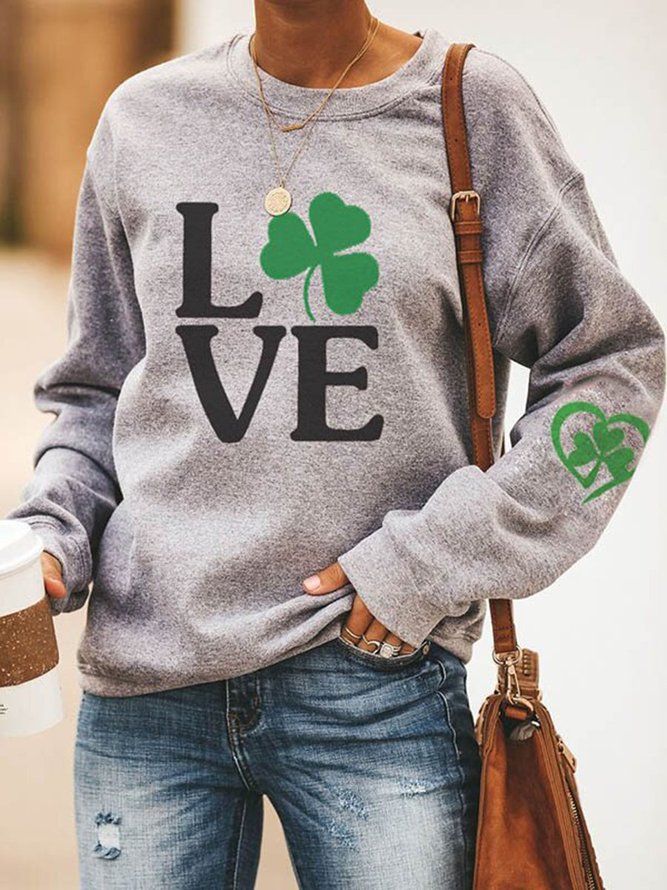 LOVE Lucky Four-leaf Clover Graphic Casual Sweatshirts