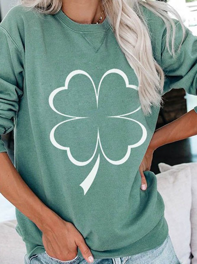 Lucky Four-leaf Clover Graphic Casual Sweatshirt