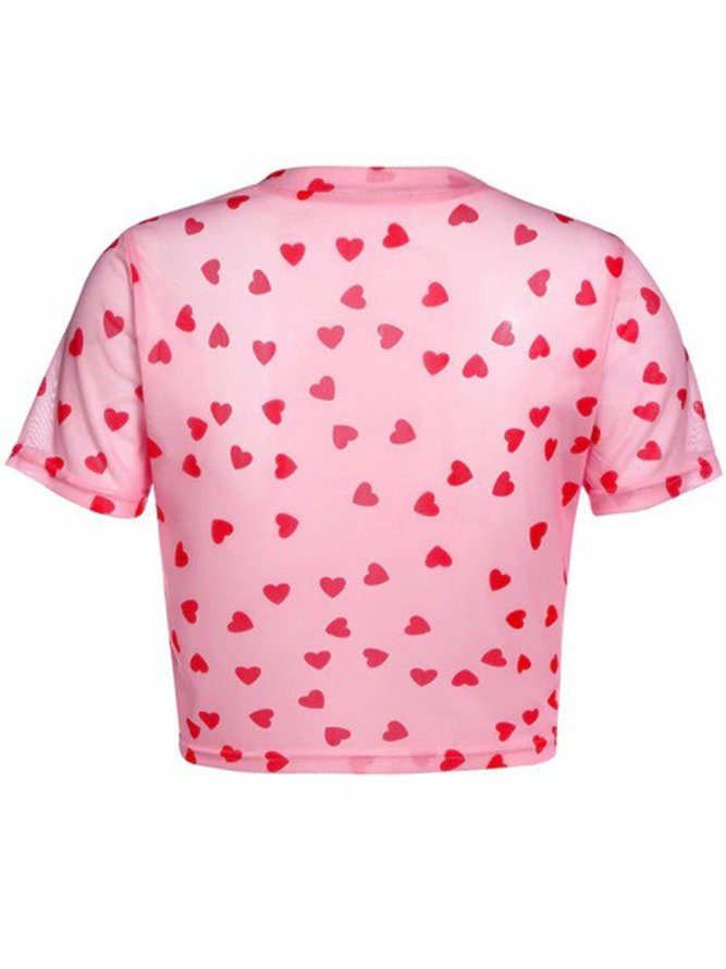 Valentine's Day Pink Love Print Women's Short T-shirt