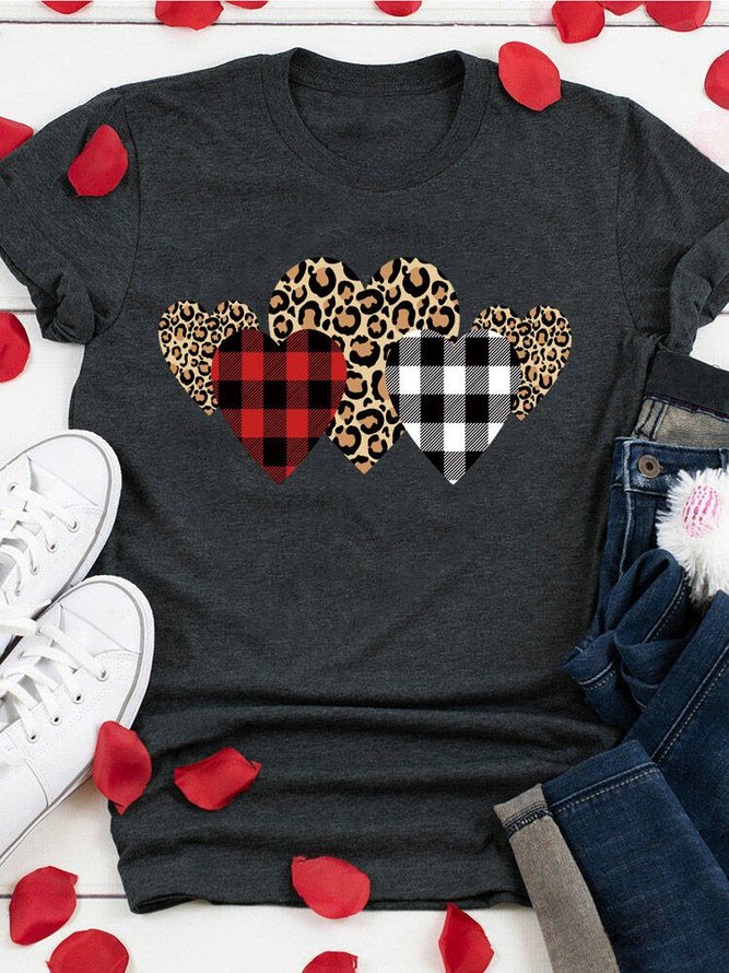 Valentine Leopard Plaid Heart T-Shirt Tee