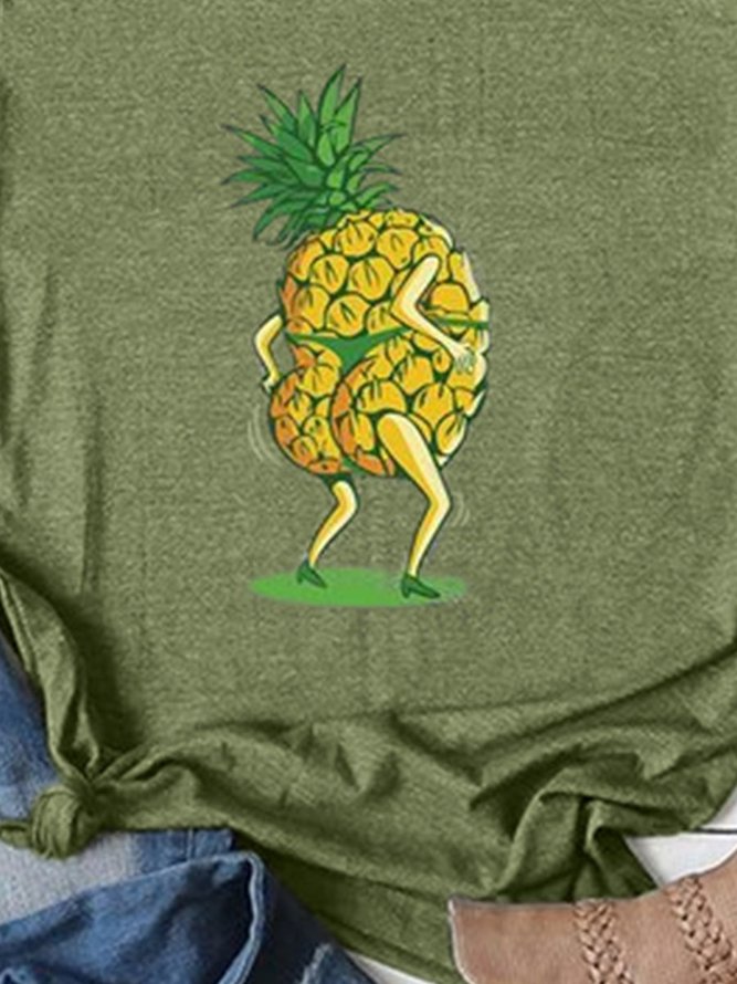 Dancing Pineapple Graphic Round Neck Tee
