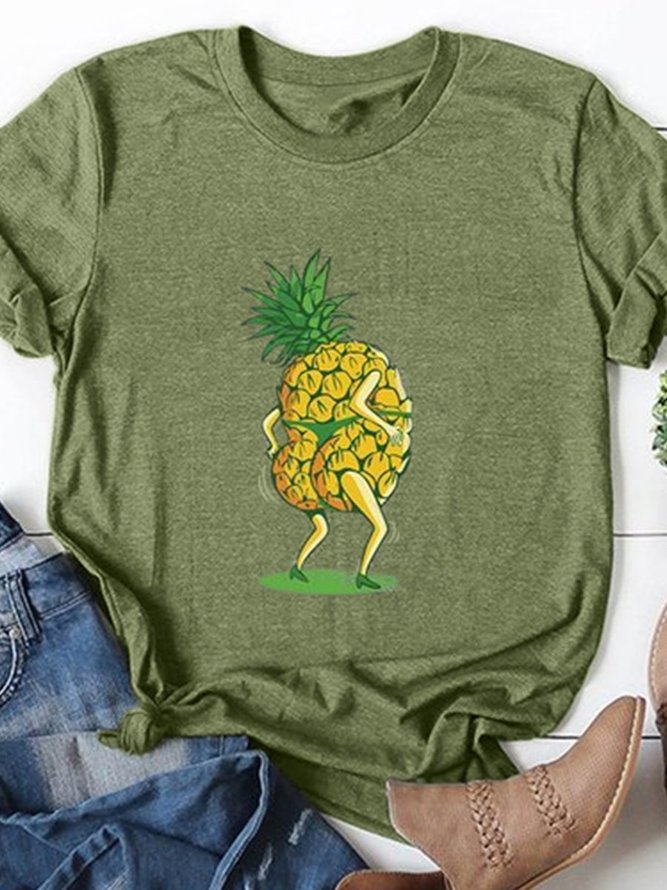 Dancing Pineapple Graphic Round Neck Tee