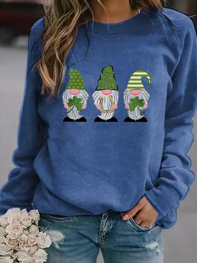St Patricks Day Gnome Casual Cotton-Blend Crew-Neck Shift long Sleeve Woman's Shirts & Tops
