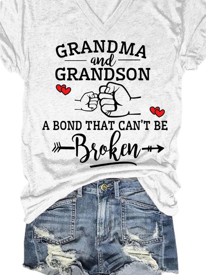 Grandma and Grandson A Bond That Cant Be Broken Graphic Short Sleeve V-Neck Tee