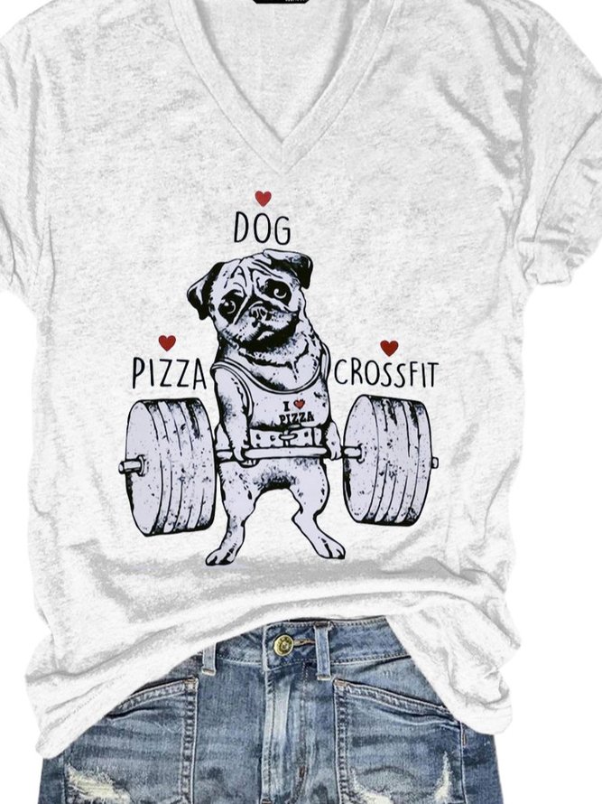 I Love Pizza Dog Crossfit Graphic V Neck Shirt