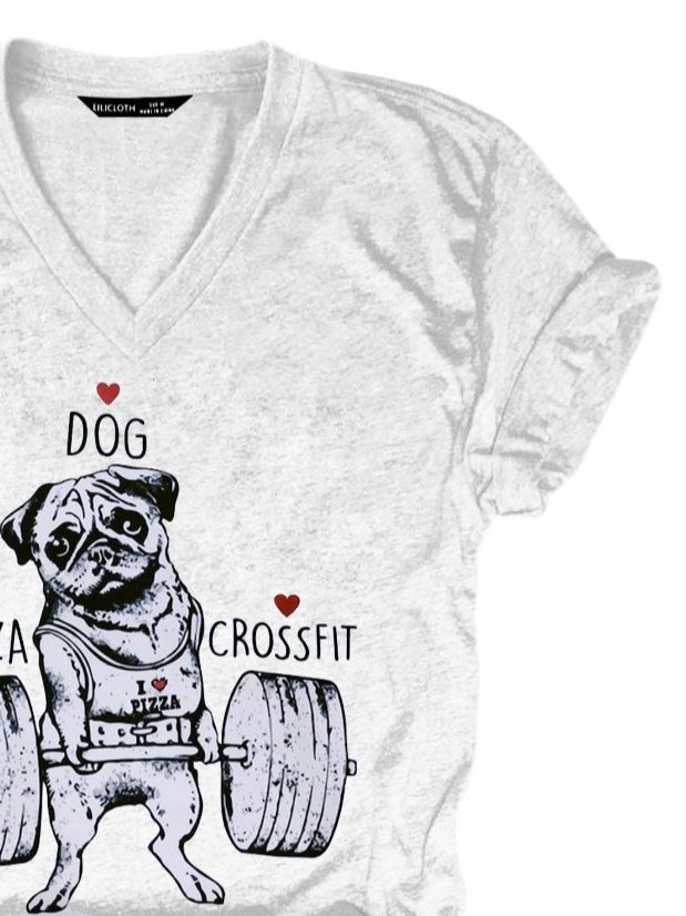 I Love Pizza Dog Crossfit Graphic V Neck Shirt