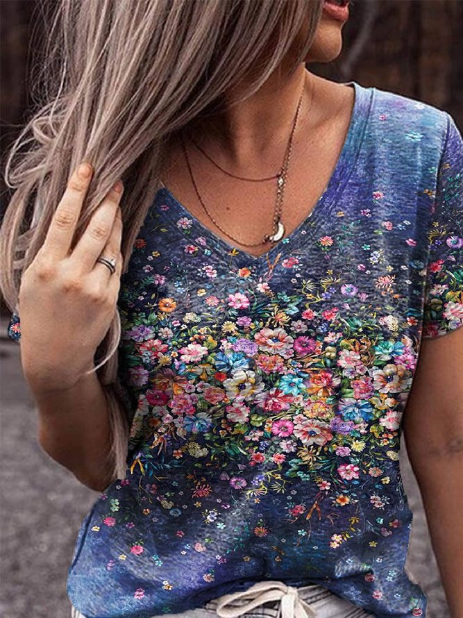 Floral V Neck Floral-Print Women Casual Shirt & Top