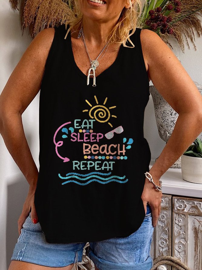 Eat Sleep Beach Repeat Graphic Tank Top