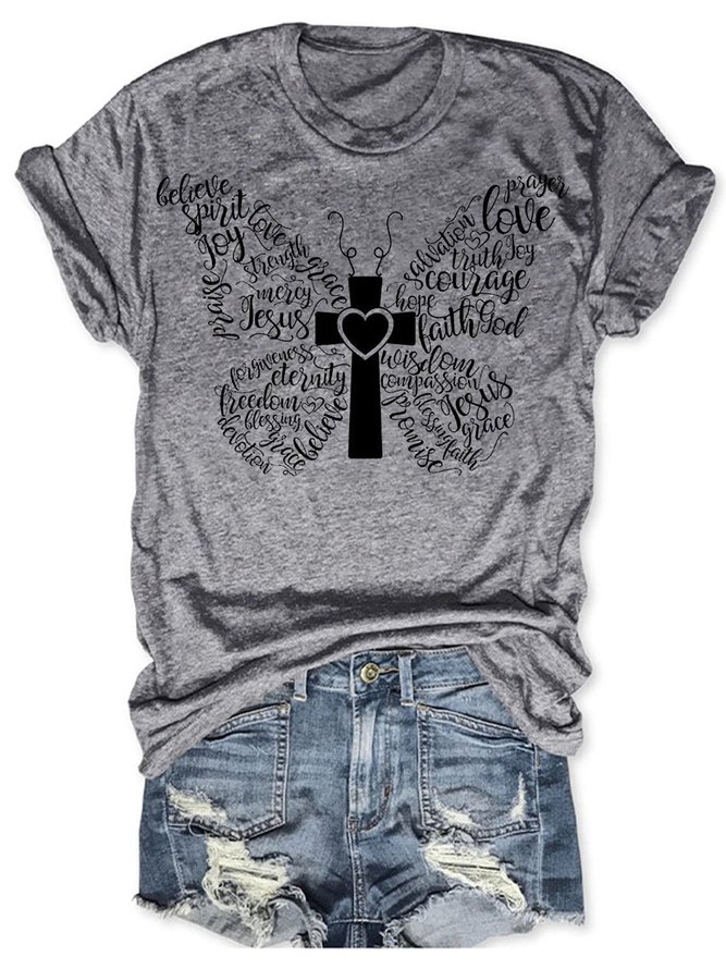 Butterfly Cross Graphic Short Sleeve Round Neck Loose Tee