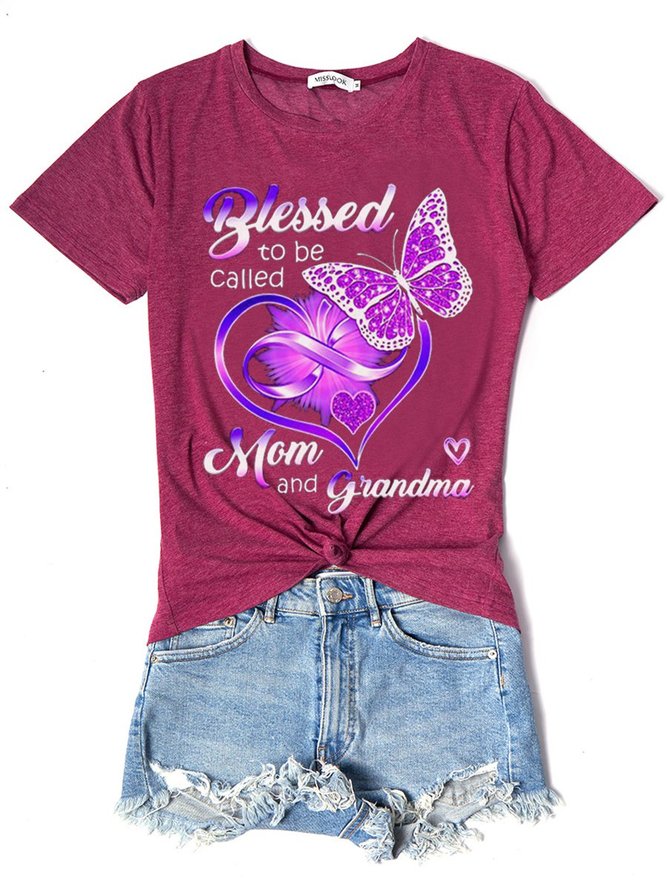 Blessed To Be Called Mom And Grandma Casual Letter Short Sleeve Cotton-Blend Woman's T-shirt