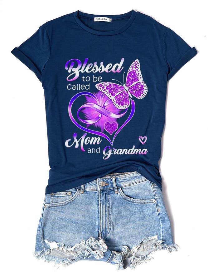Blessed To Be Called Mom And Grandma Casual Letter Short Sleeve Cotton-Blend Woman's T-shirt