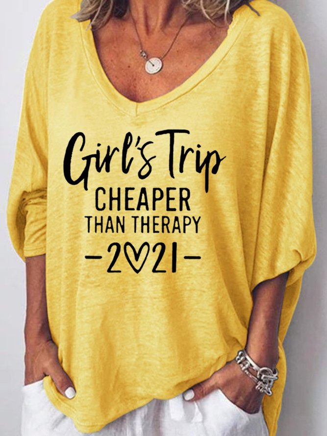 Girl's Trip Cheaper Than Therapy Women's V Neck T-Shirt