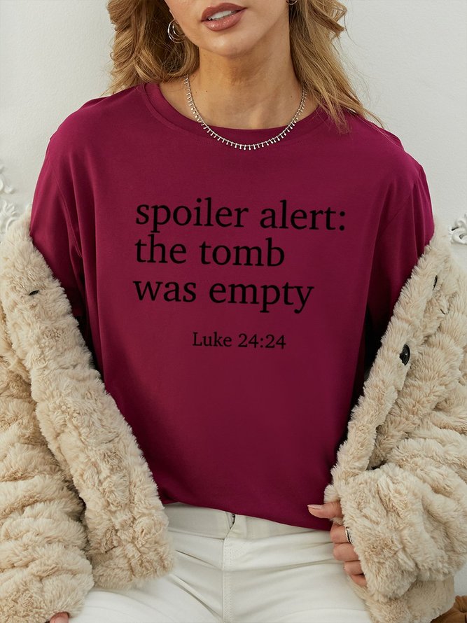 Spoiler Alert: The Tomb was Empty Easter Cotton-Blend Short Sleeve Letter Casual Woman Tee