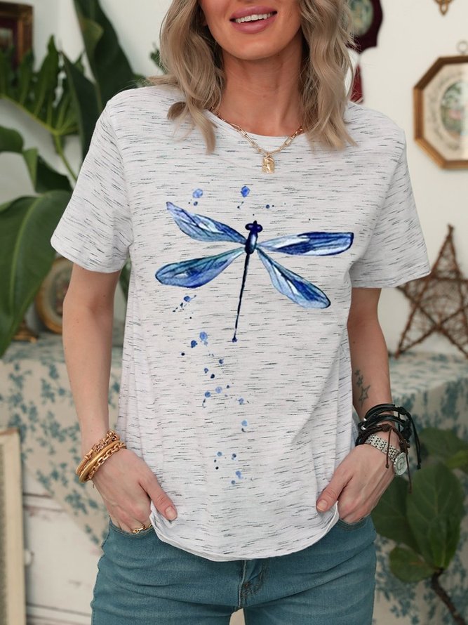 Dragonfly Crew Neck Casual Women Tee