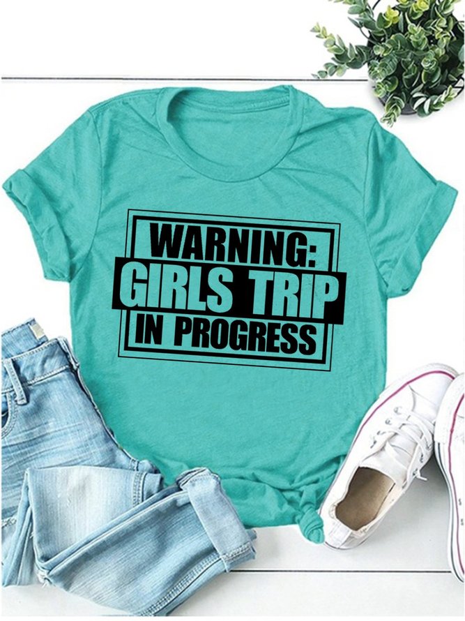 Warning Girl 'S Trip Crew Neck Casual Women Tee