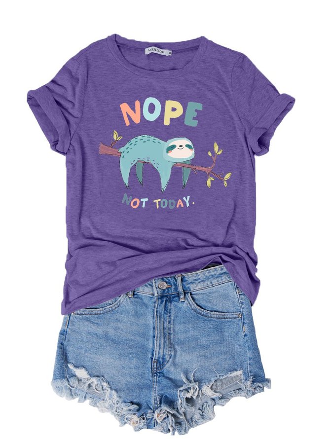 Nope Not Today Women's Sloth Graphic Casual T-shirt