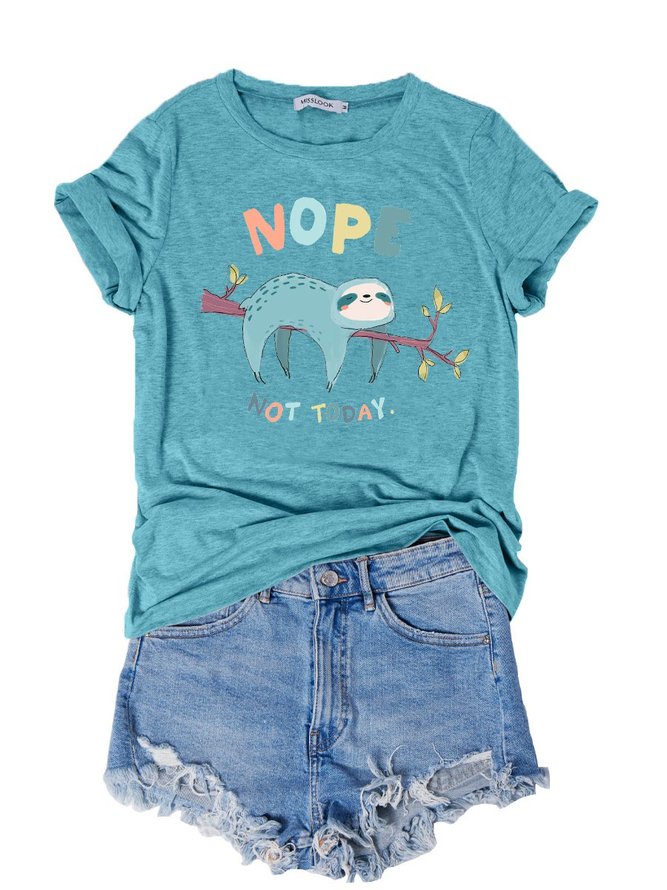 Nope Not Today Women's Sloth Graphic Casual T-shirt