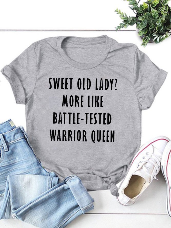 Sweet Old Lady Tee Slogan Letter Graphic Crew Neck Women T Shirt