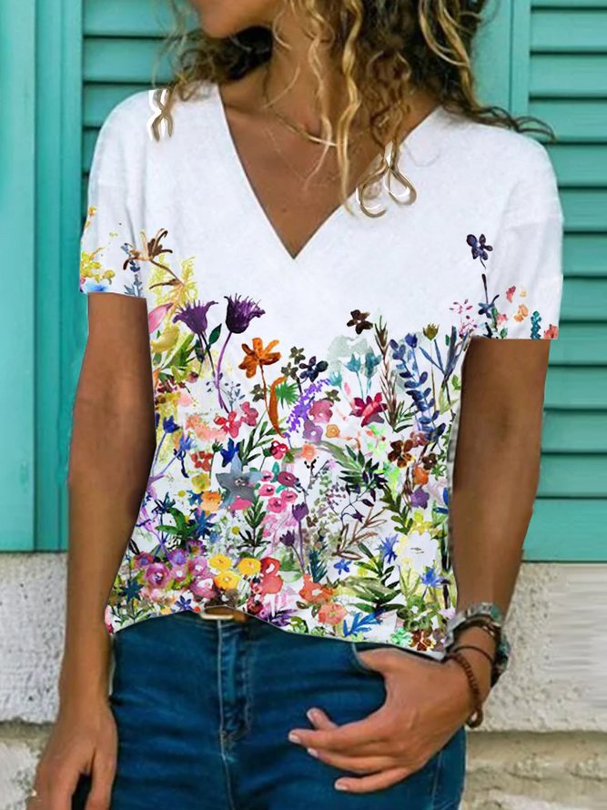neck  Casual  Summer  White T...