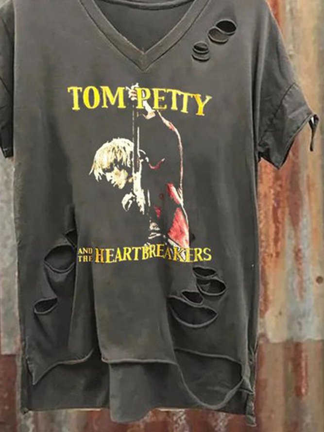 Tom Petty Heartbreakers Shift V Neck Casual Woman Tee