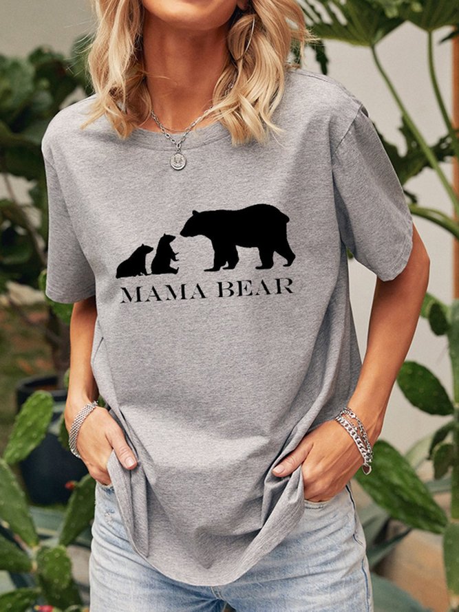 Mother's Day Mama Bear Graphic Crew Neck Tee Top